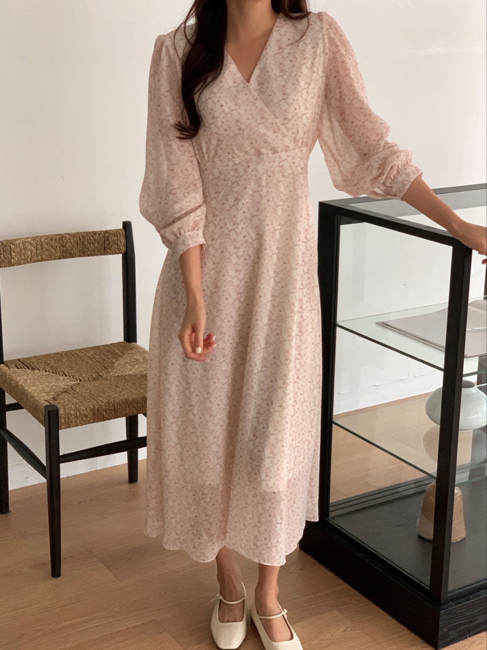 カシュクール花柄シフォンリボンワンピース | 詳細画像5