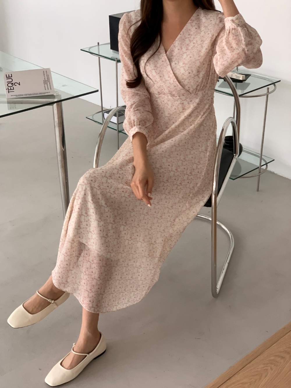 カシュクール花柄シフォンリボンワンピース | 詳細画像11