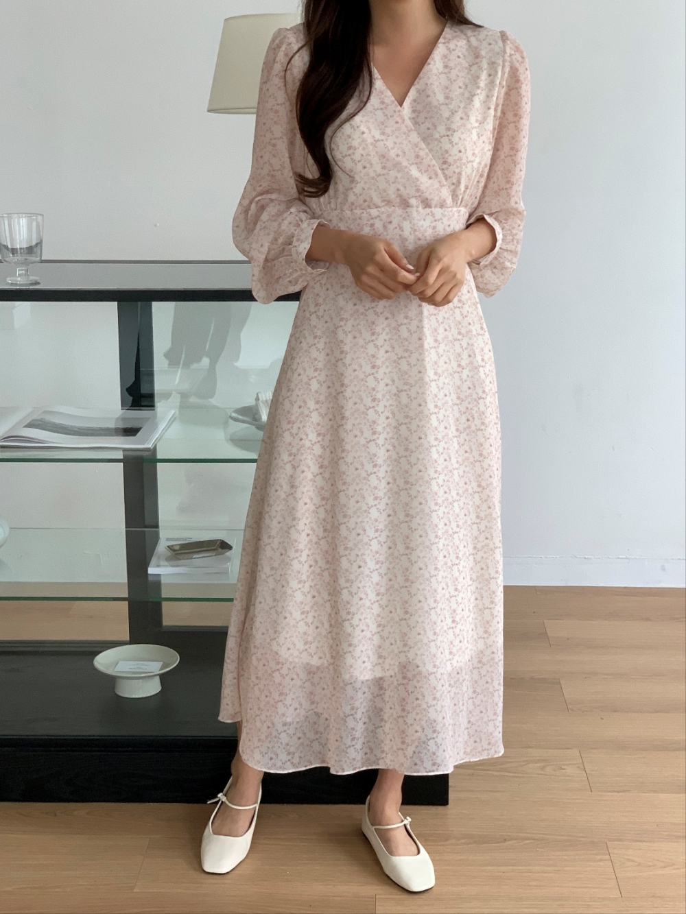 カシュクール花柄シフォンリボンワンピース | 詳細画像16