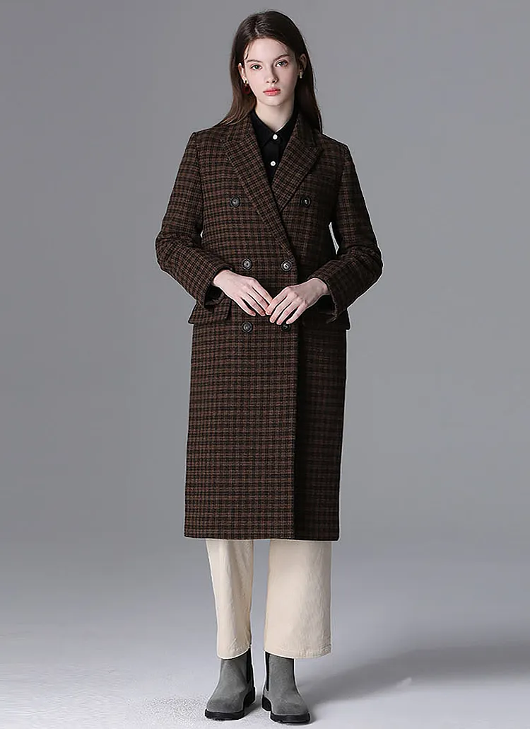 ウール混チェックダブルコート | レディースファッション通販 - DHOLIC 