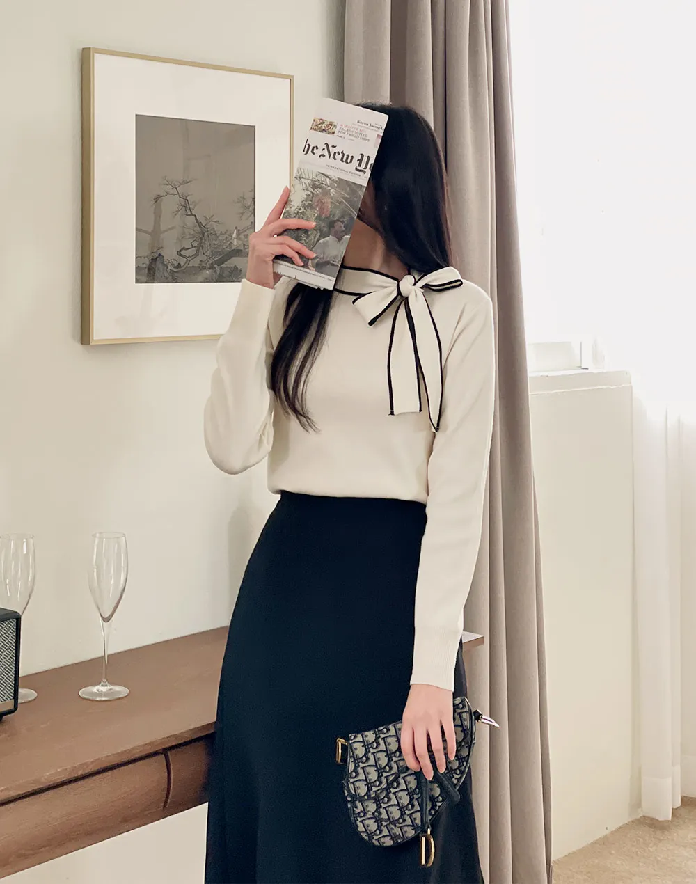 ハーフネック配色リボンニット | レディースファッション通販 - DHOLIC 