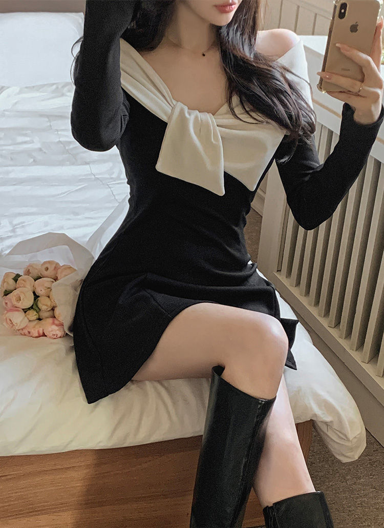 配色リボンオフショルワンピース | レディースファッション通販 - DHOLIC