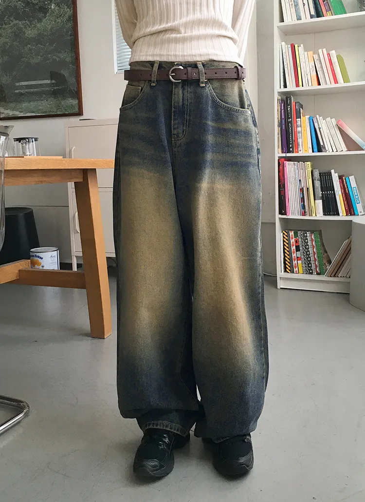 イエローヴィンテージ風ワイドデニムパンツ | WONDERWONDER | 詳細画像1