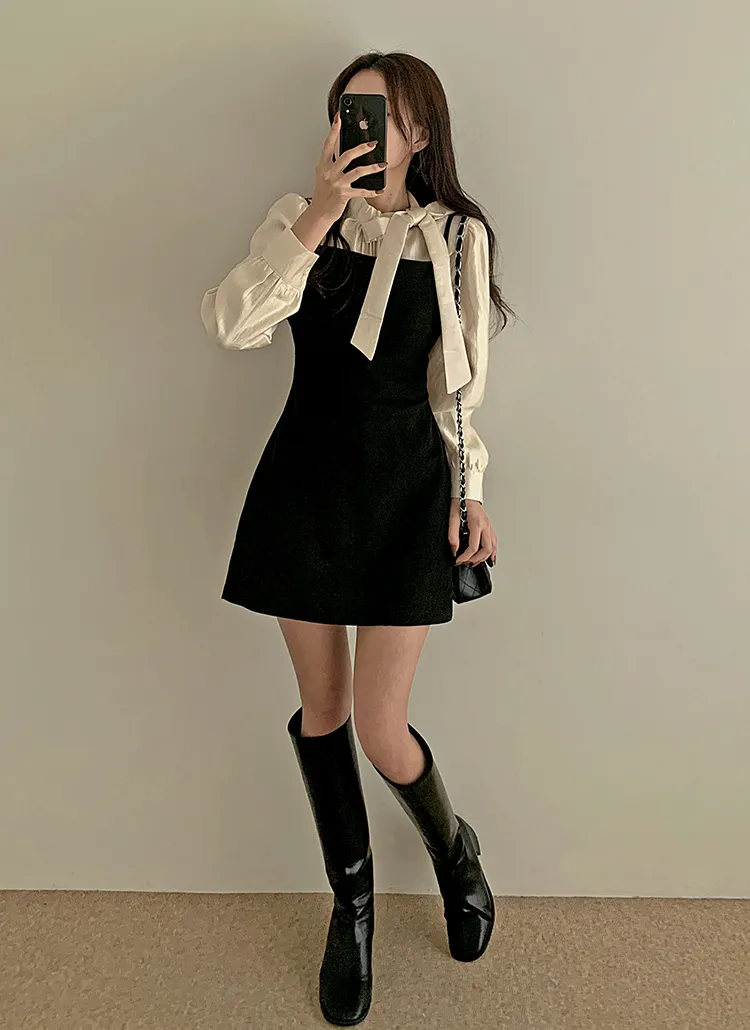 リボンスエード調ミニワンピース | レディースファッション通販 - DHOLIC 