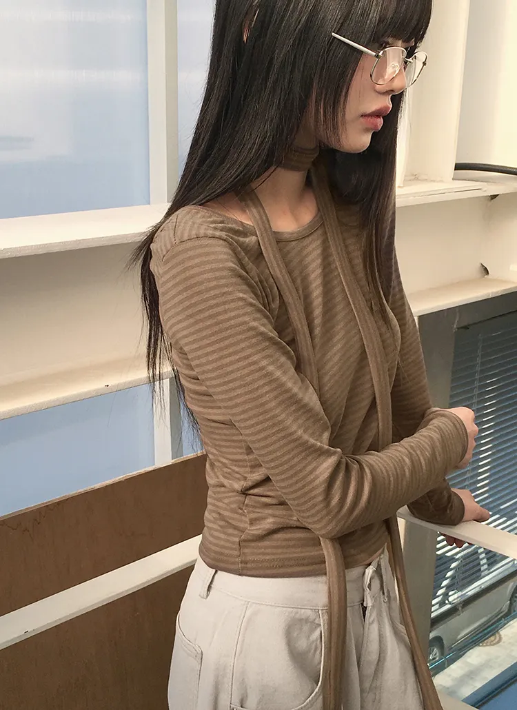 ストラップ付スリムボーダーTシャツ | WONDERWONDER | 詳細画像1