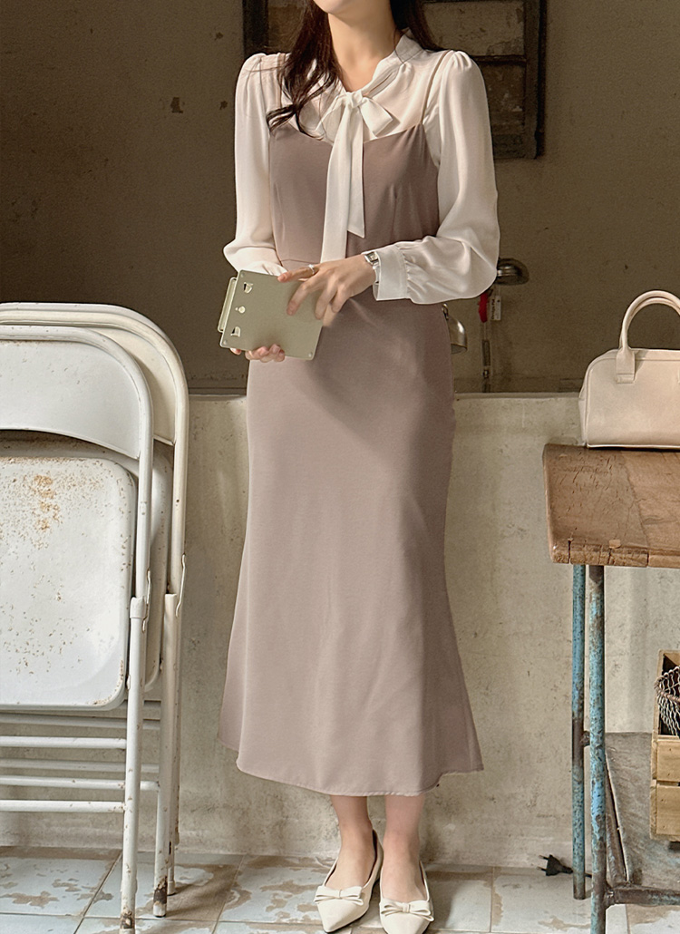 ボウタイブラウス&キャミワンピースSET | レディースファッション通販