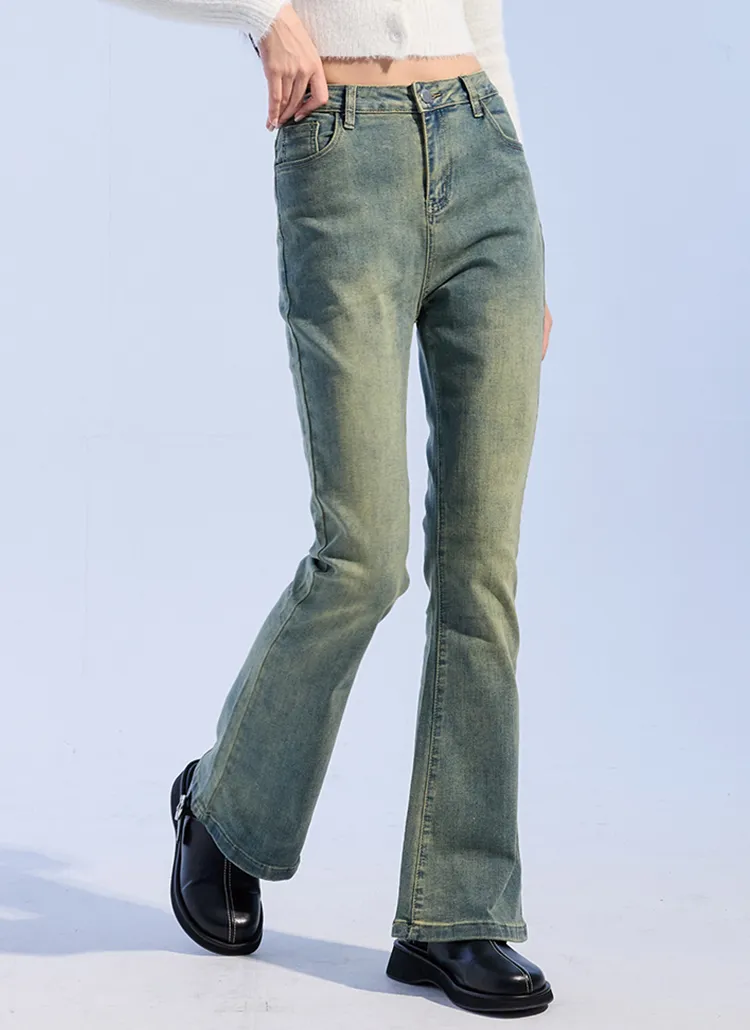 ウォッシュドフレアデニムパンツ(WASHED JEAN BLUE) | レディース 