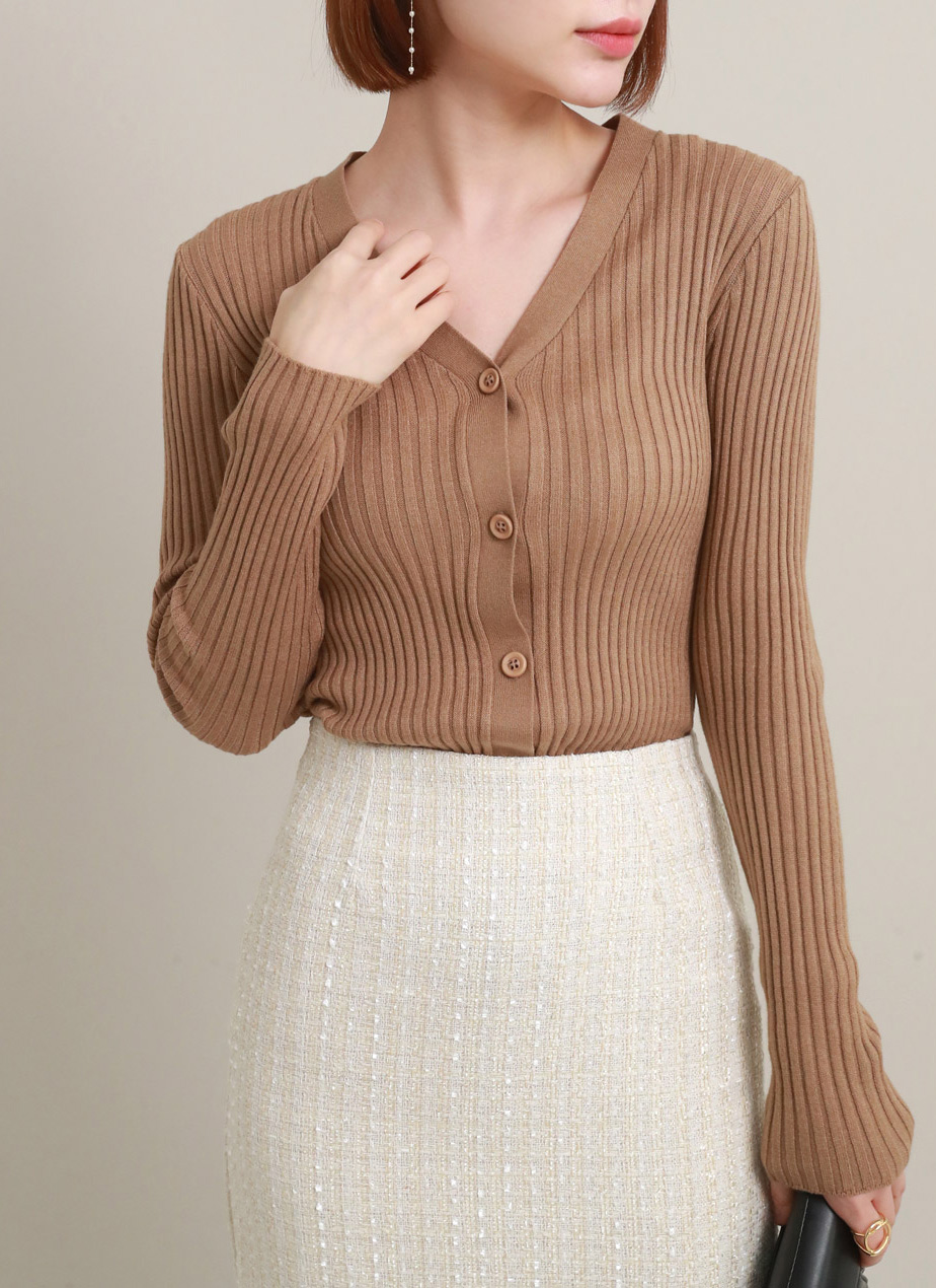 Vネックリブスリムカーディガン | レディースファッション通販 - DHOLIC