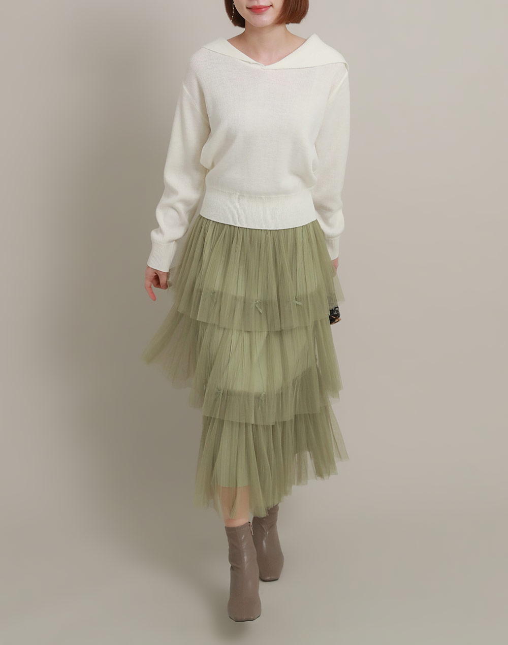 リボンティアードプリーツシアースカート | レディースファッション  