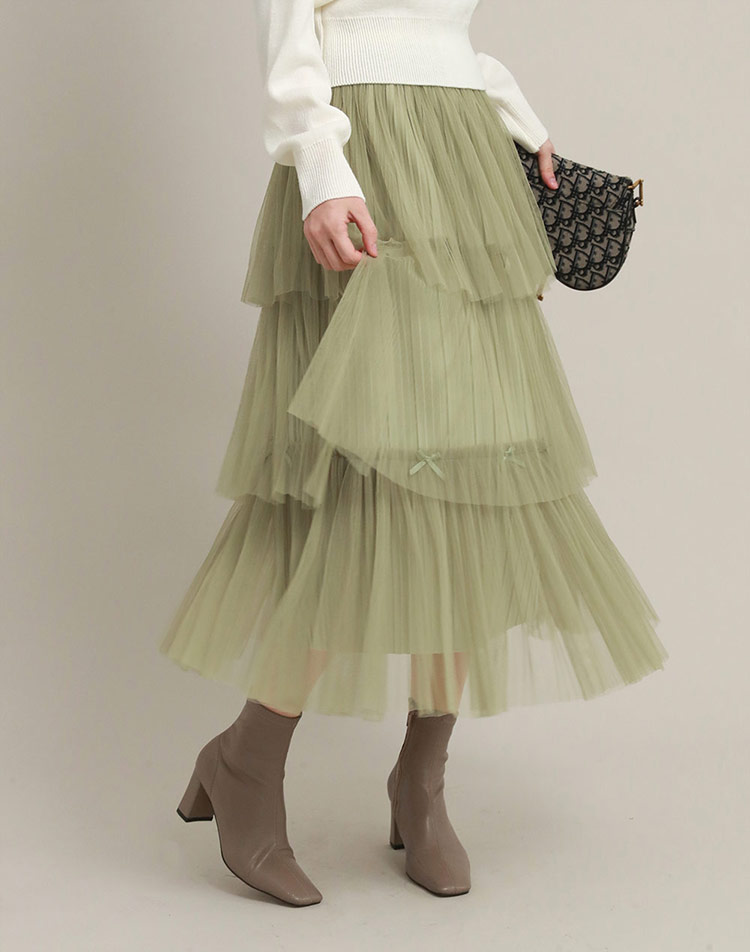 リボンティアードプリーツシアースカート | レディースファッション  