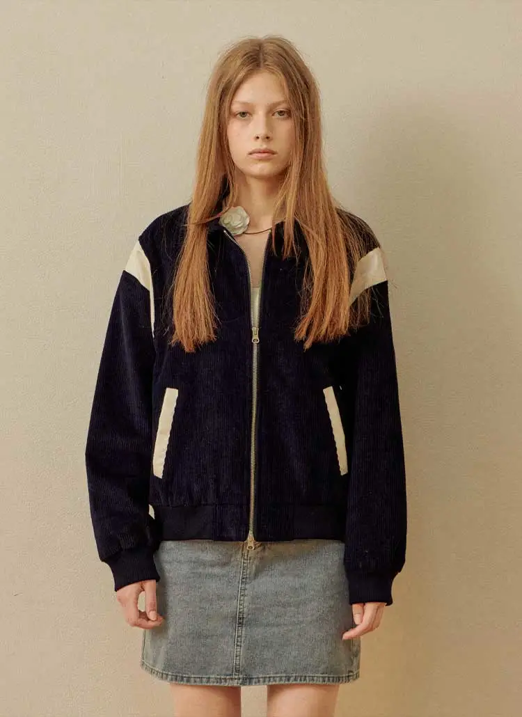 コーデュロイ配色ジャンパー(NAVY) | 詳細画像1