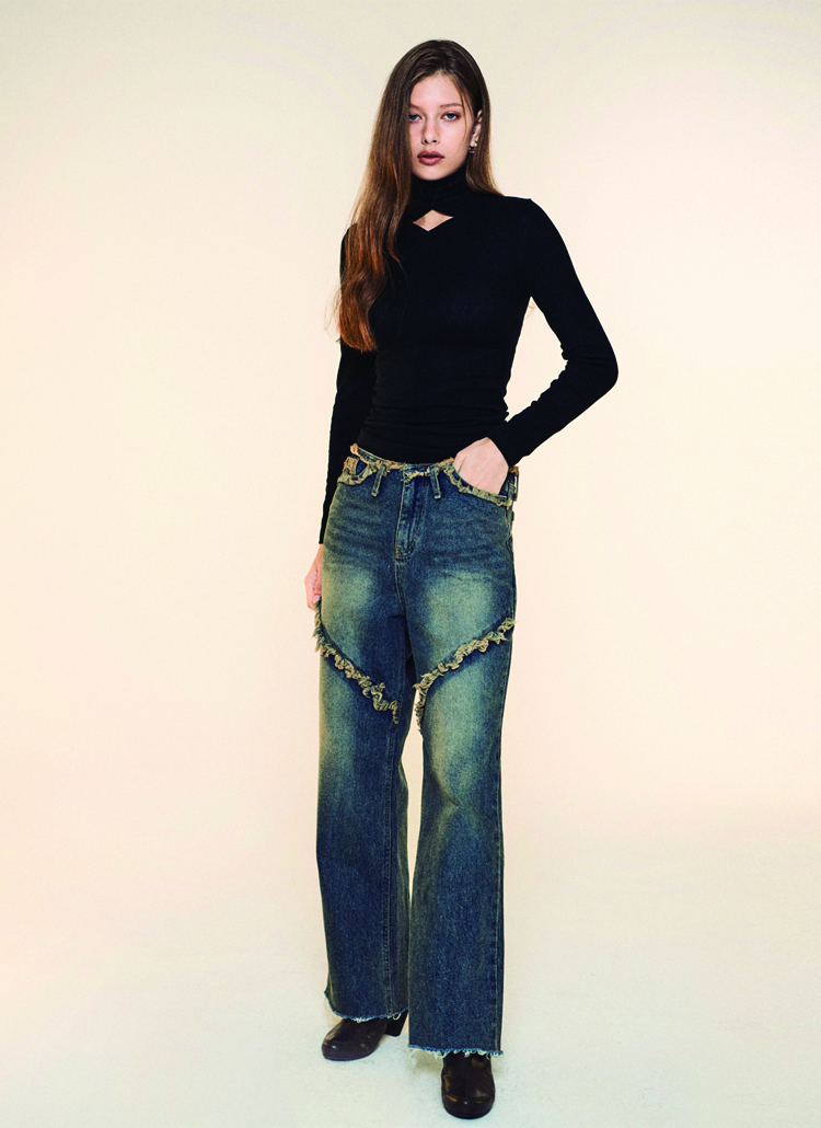 ローライズタッセルラインデニムパンツ(VINTAGE BLUE) | レディース
