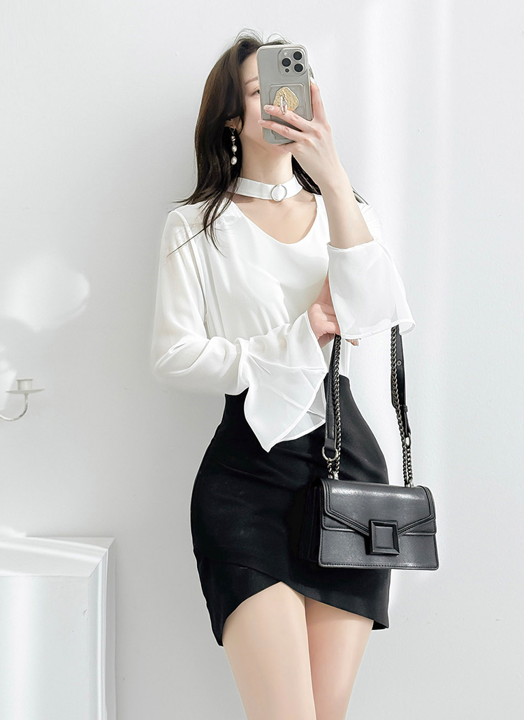 チョーカーネックシースルーシフォンブラウス | レディース