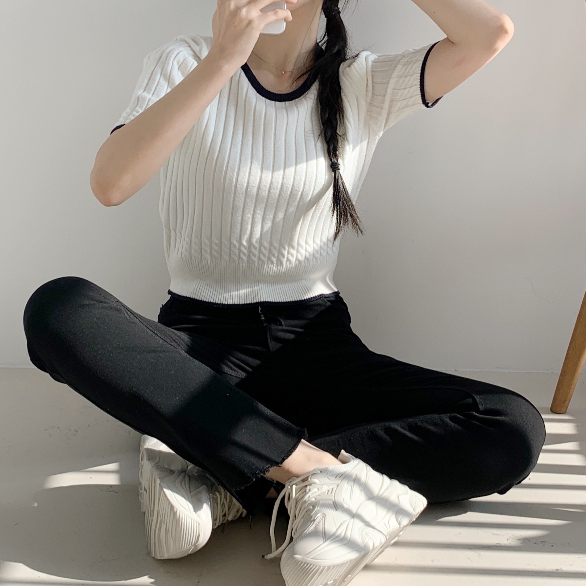 配色リブ半袖ニット | 詳細画像3