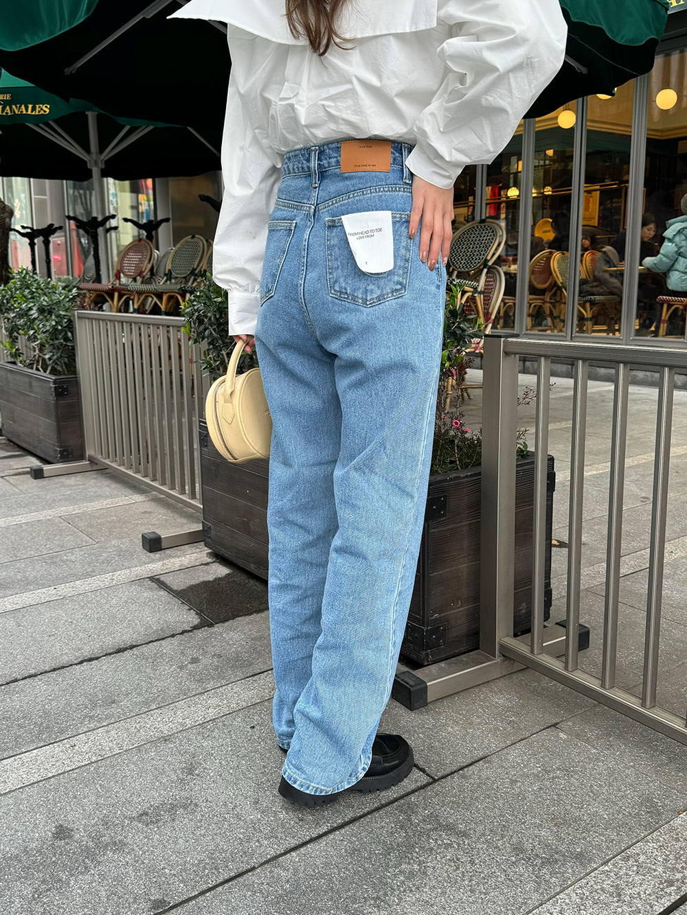 フェイクレザーパッチストレートデニムパンツ | 詳細画像8