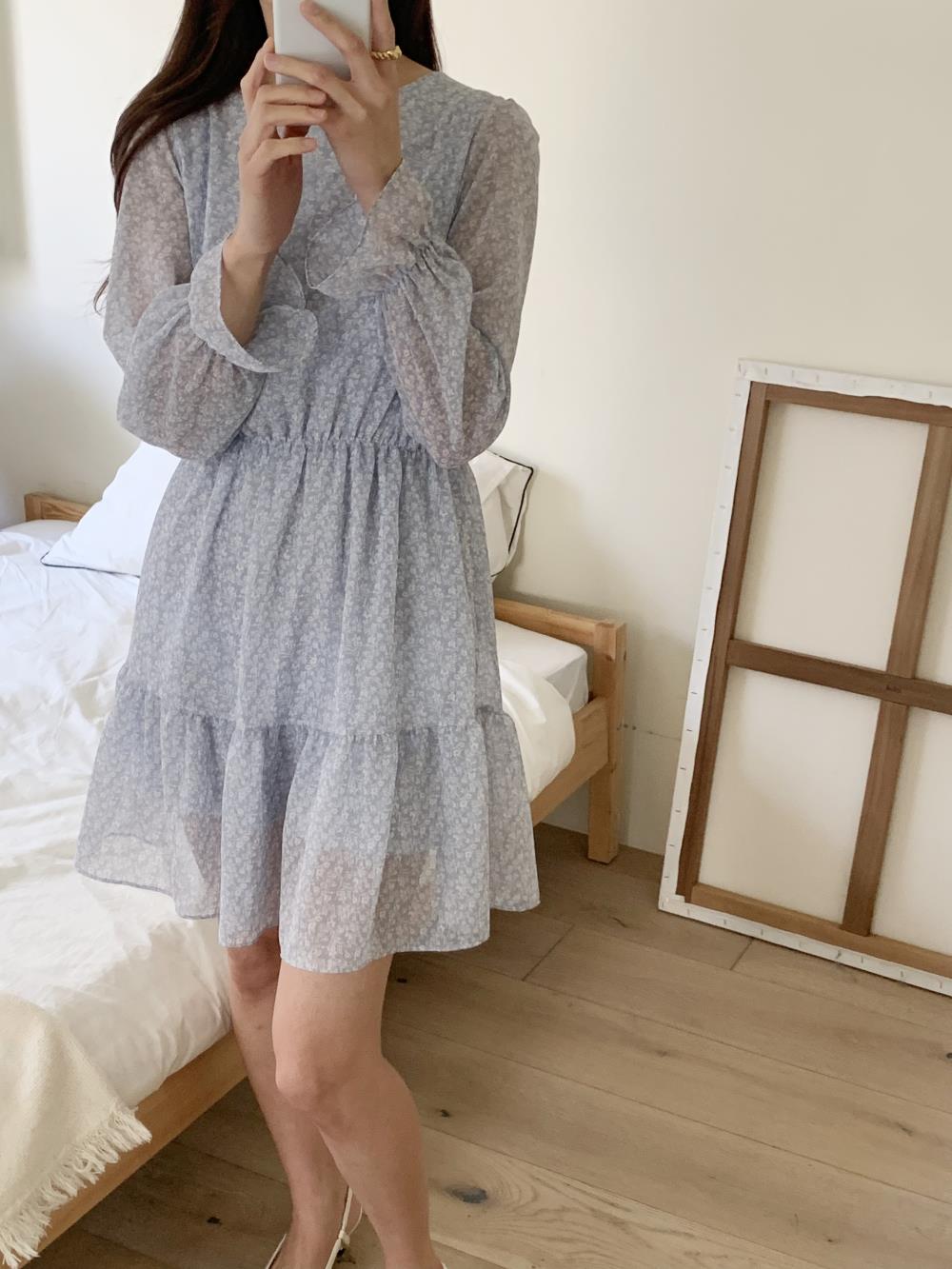 floralフレアミニワンピース 胸あき花柄ミニワンピース【S】フェイクレザーポイント Aライン