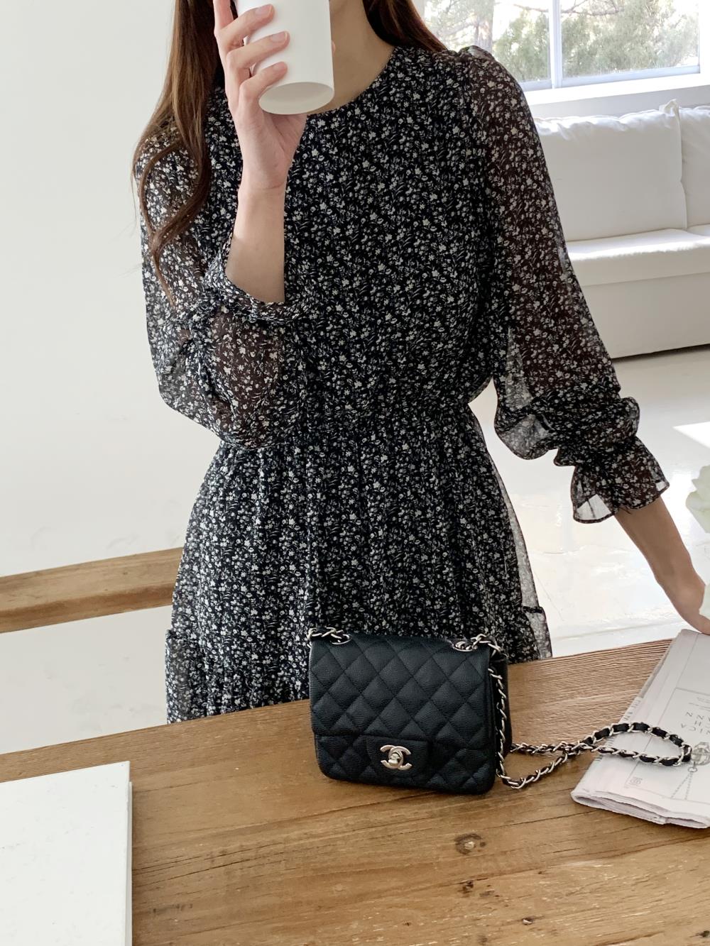 花柄シフォンパフフレアミニワンピース | レディース
