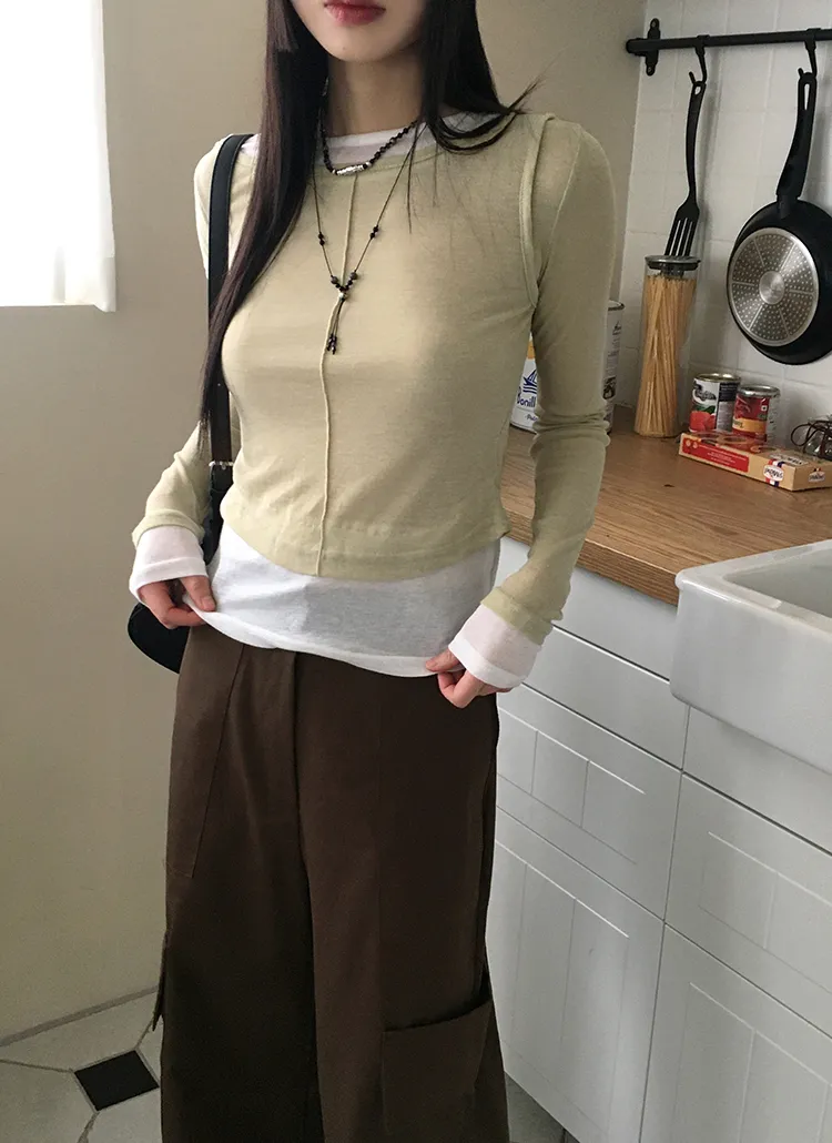 重ね着風スリム長袖Tシャツ | WONDERWONDER | 詳細画像1