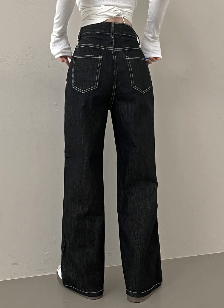 ハイウエストステッチワイドデニムパンツ | レディース