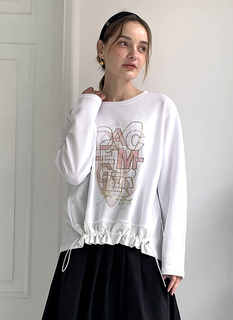 英字プリントストリング長袖Tシャツ | レディースファッション通販