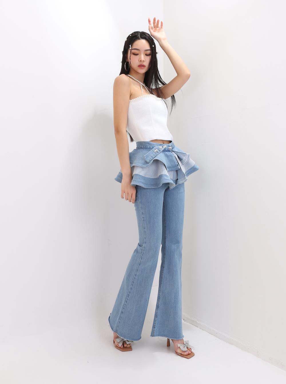 ヒスミニ 天使 エンジェル インナーパンツ付きデニムフレアスカート MY