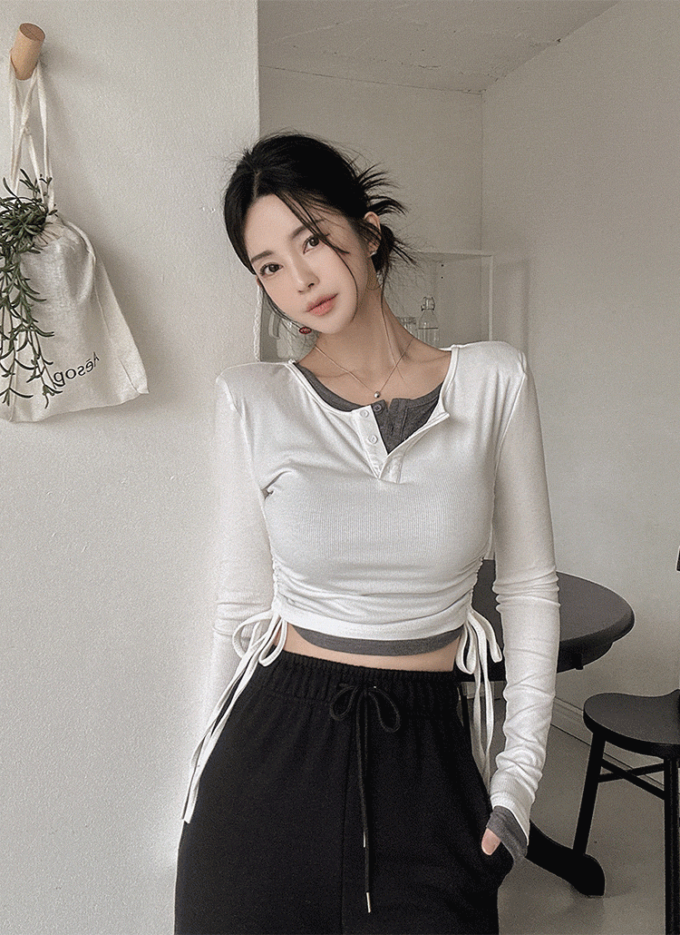 レイヤードヘンリーリボンTシャツ | レディースファッション通販 - DHOLIC
