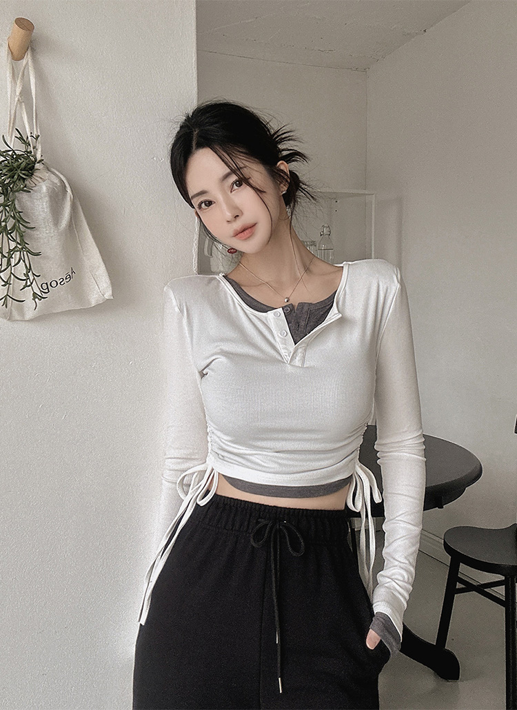 レイヤードヘンリーリボンTシャツ | レディースファッション通販 - DHOLIC