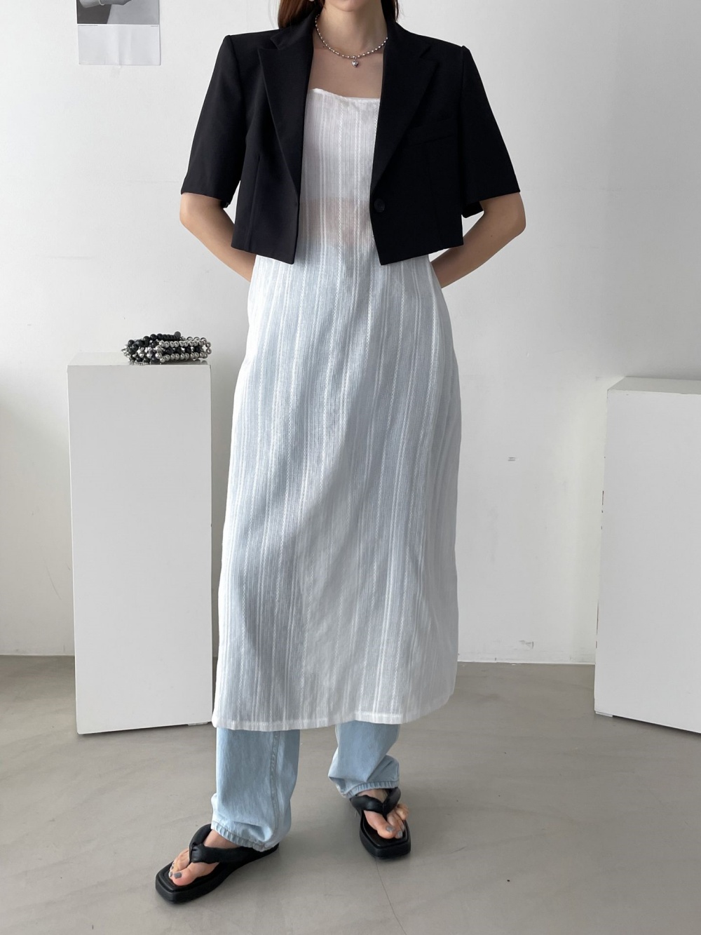 LE PHIL⭐︎ドライウールキャミソールワンピース スクエアシアーストライプキャミワンピース | レディース