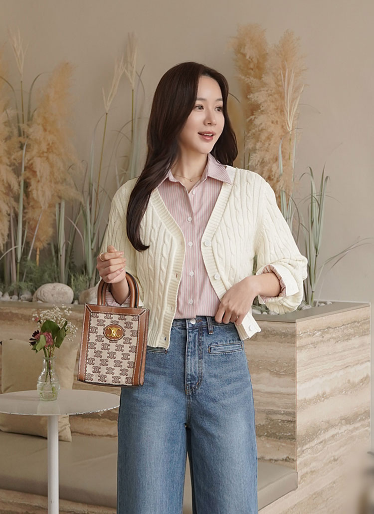 Vネックケーブルクロップドカーディガン | レディースファッション通販