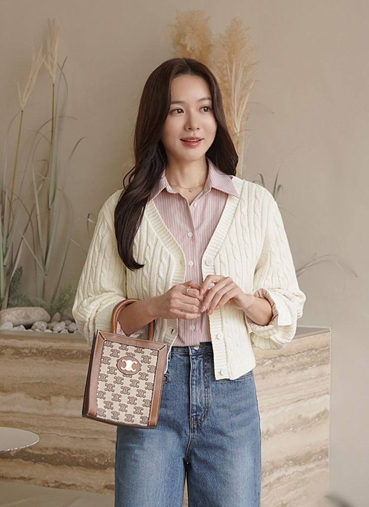 Vネックケーブルクロップドカーディガン | レディースファッション通販