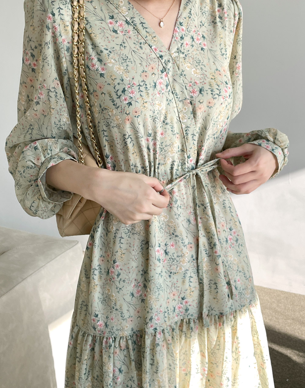 花柄ストリングシフォンワンピース | レディースファッション