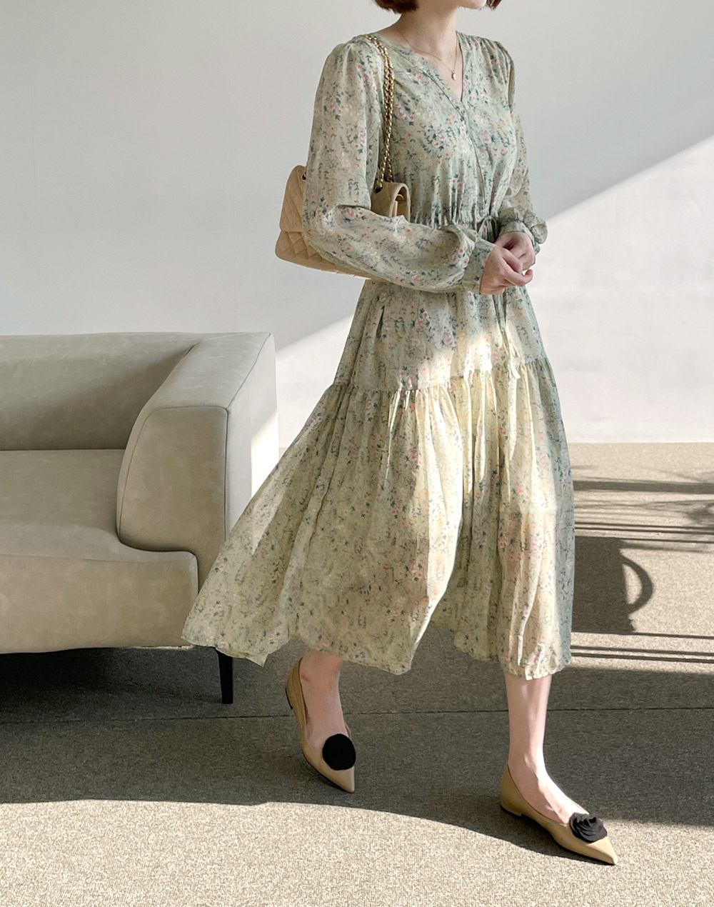 花柄ストリングシフォンワンピース | レディースファッション