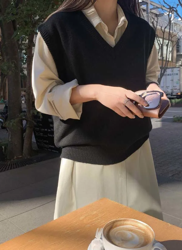 ウール混Vネックニットベスト | crushj | 詳細画像1