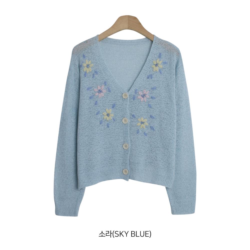 美品☆Aveniretoile 花柄刺繍パールVネックカーディガン 36