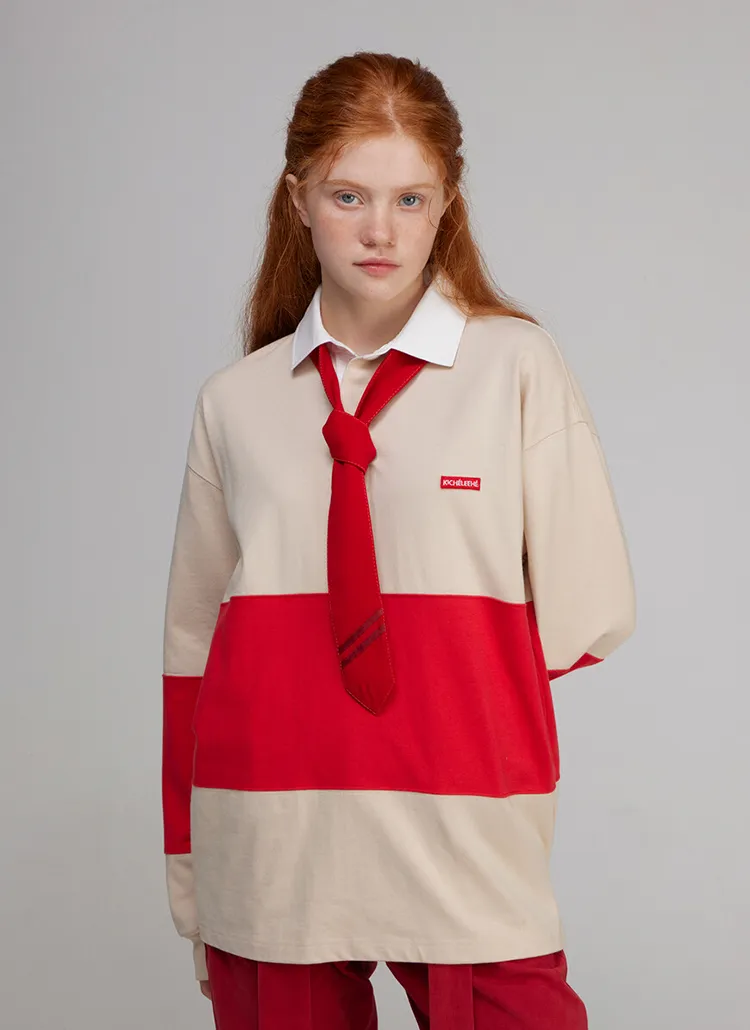 ネクタイ付ラグビーカラーシャツ(red&beige) | 詳細画像1