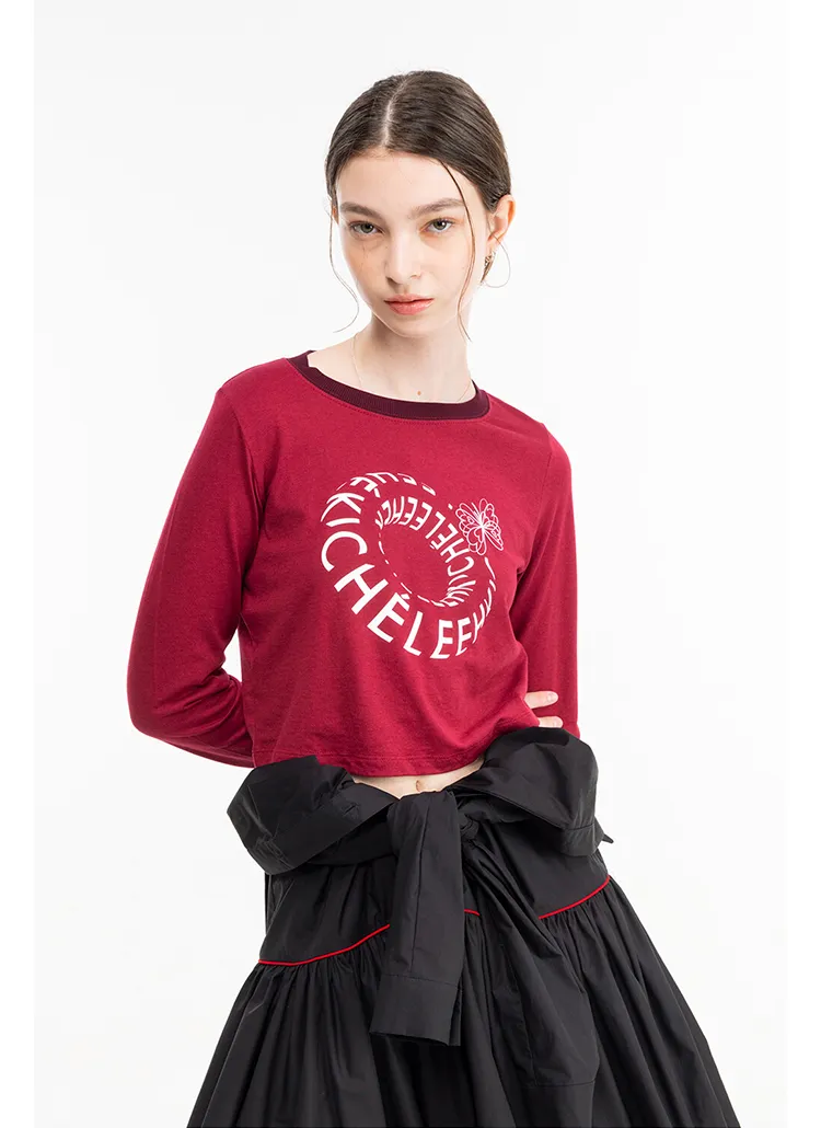 バタフライロゴプリントクロップドTシャツ(wine) | 詳細画像1