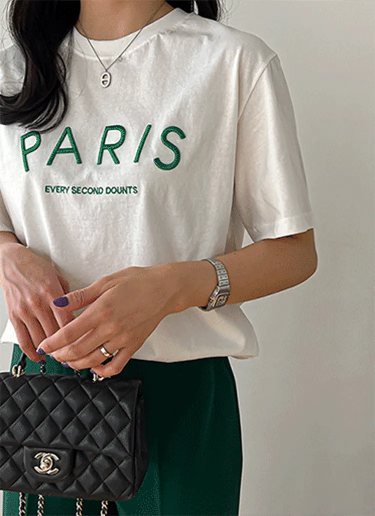 PARIS刺繍半袖Tシャツ | byhans | 詳細画像1