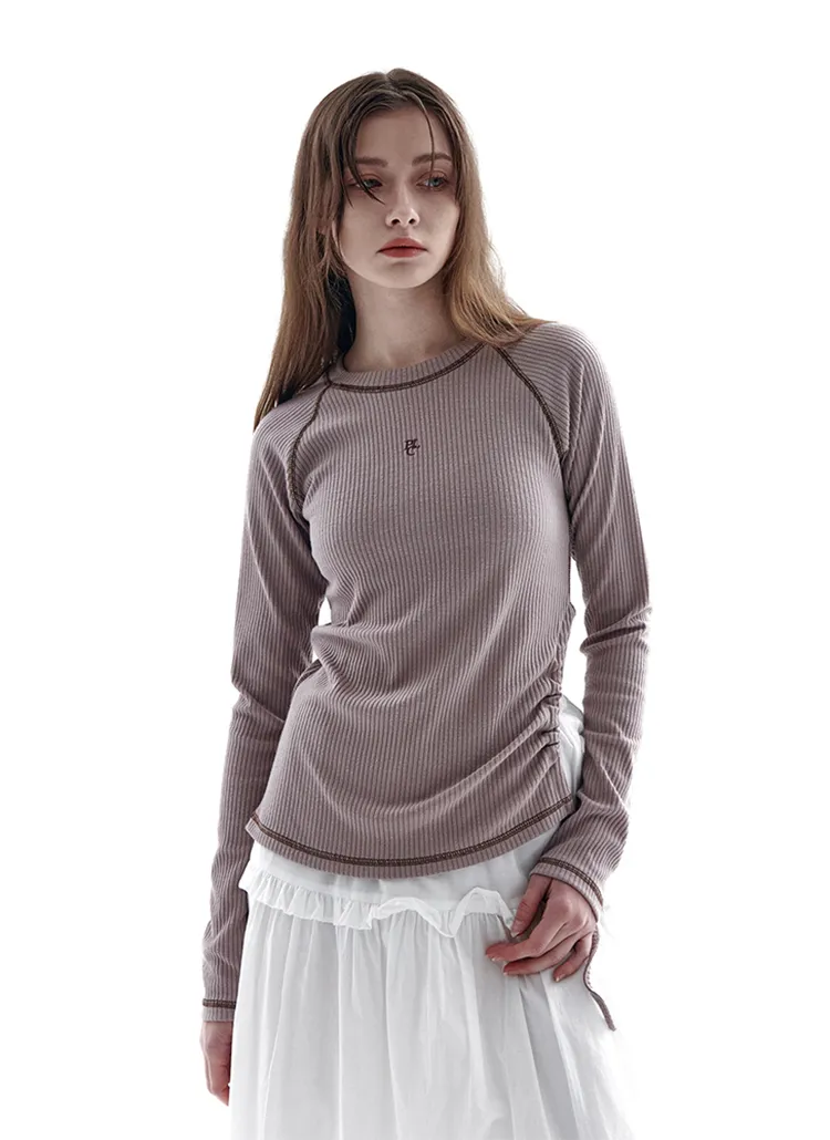 ステッチラインストリング長袖Tシャツ(BEIGE) | 詳細画像1