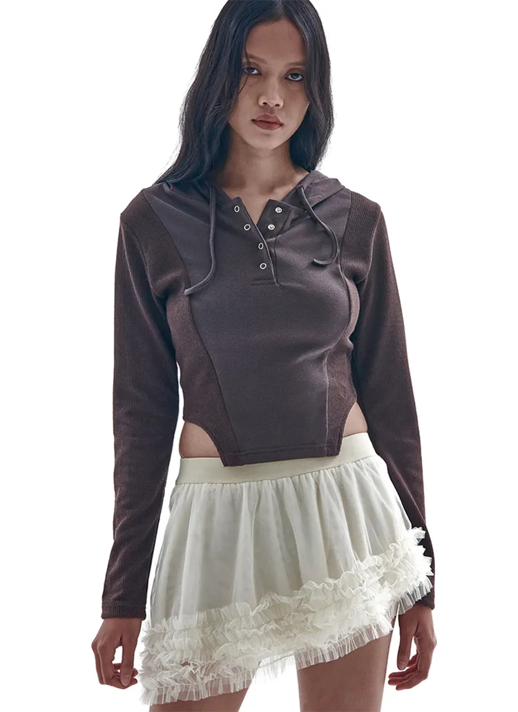 カットアウト配色フードTシャツ(BROWN) | 詳細画像1