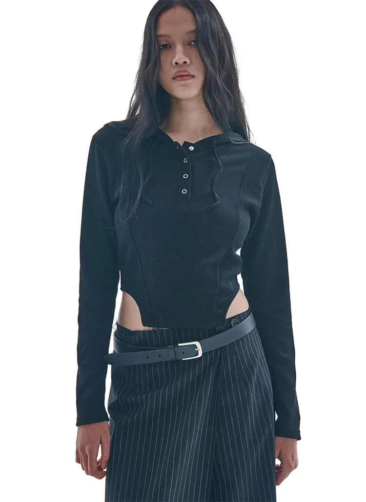 カットアウト配色フードTシャツ(BLACK) | 詳細画像1