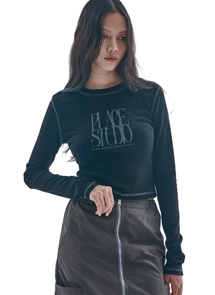 STUDIOステッチクロップド長袖Tシャツ(BLACK) | 詳細画像1