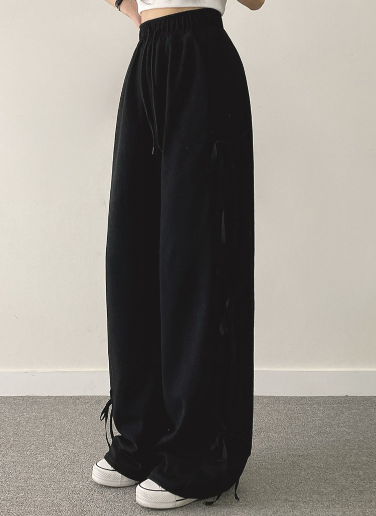 リボンポイントワイドスウェットパンツ | レディースファッション通販