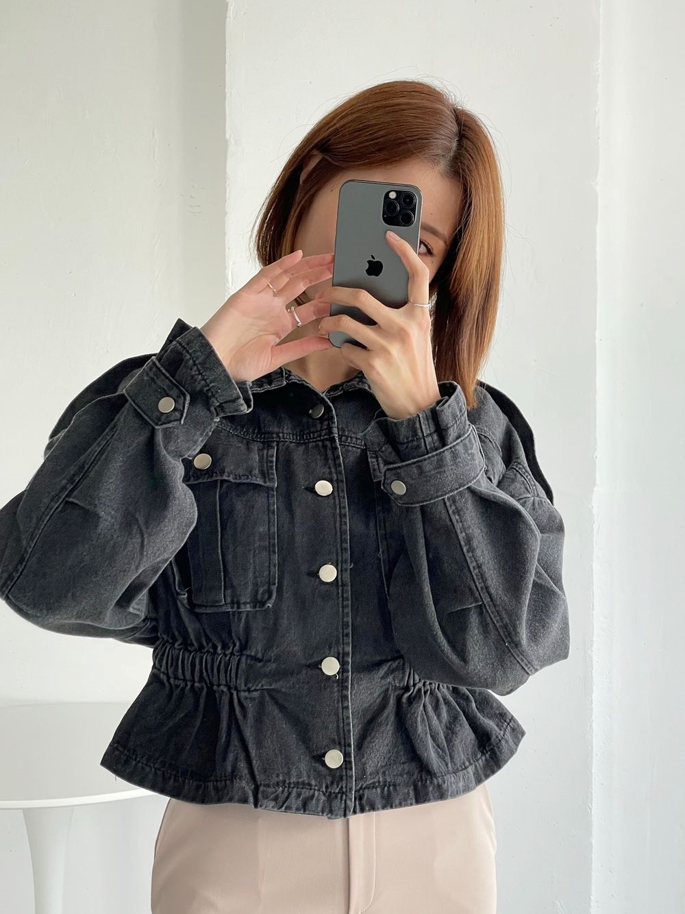 ドロストゴムペプラムデニムジャケット | レディース
