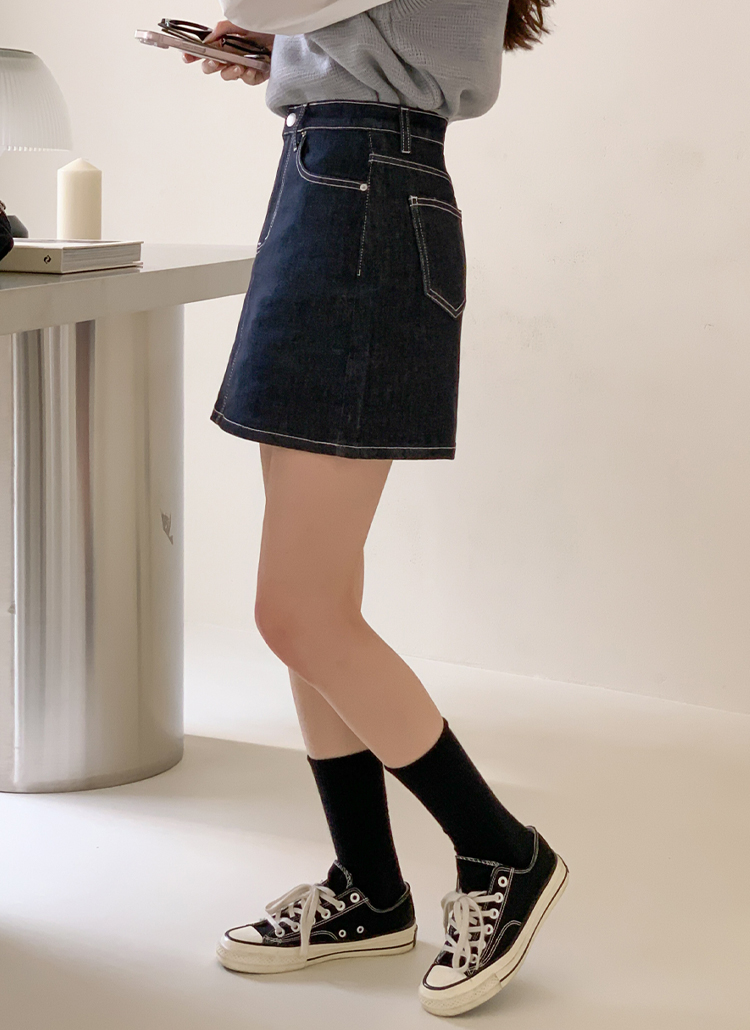 2TYPEハイウエストノンウォッシュミニデニムスカート | レディース