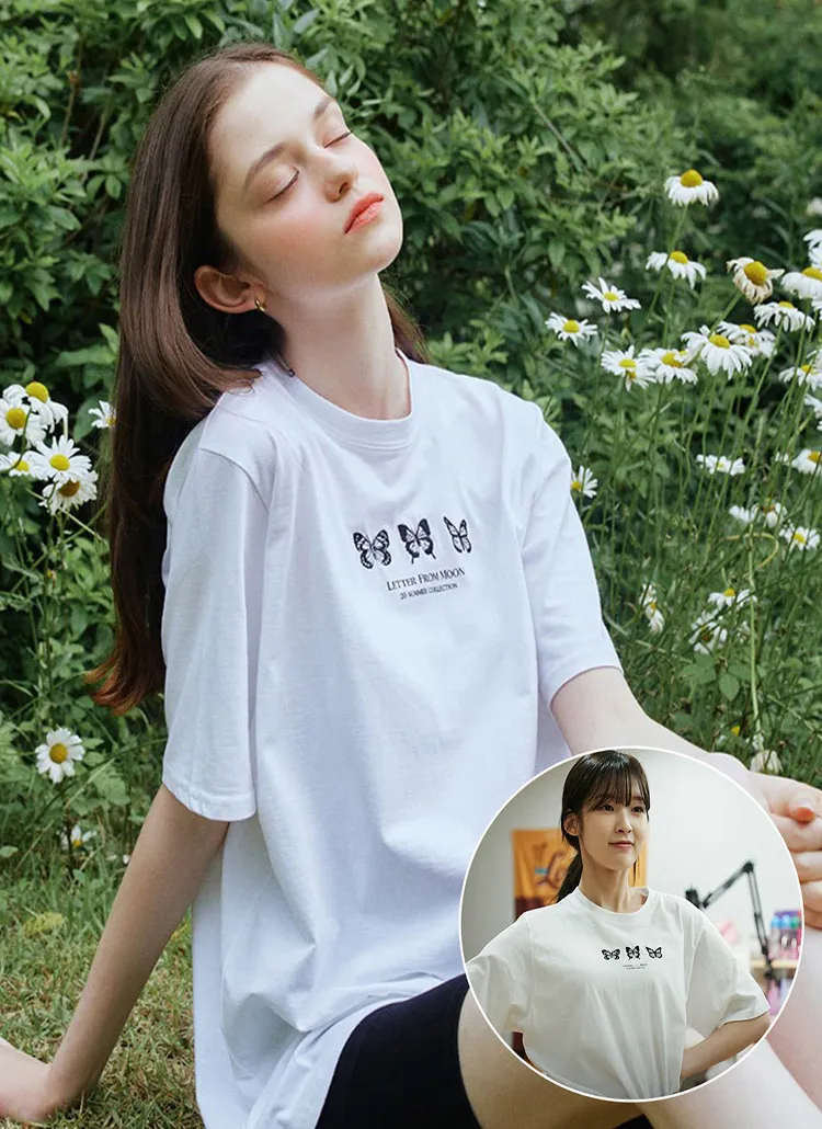 [OH MY GIRL アリン着用]トリプルバタフライオーバーTシャツ(White) | 詳細画像1