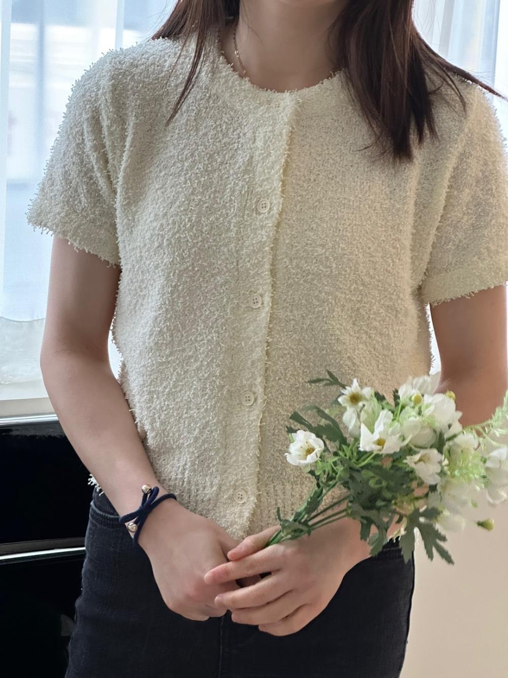 2TYPEブークレクロップド半袖カーディガン | レディースファッション