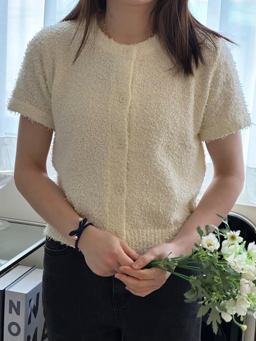 2TYPEブークレクロップド半袖カーディガン | レディースファッション