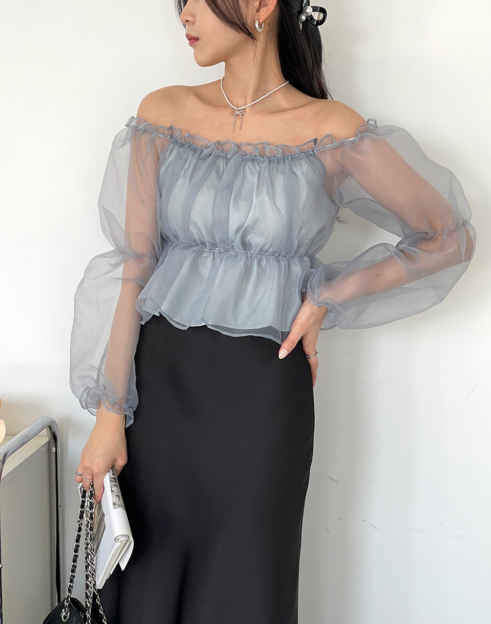 zara dholic 黒 ブラック ペプラム トップス 七分袖 うーむ SHEIN