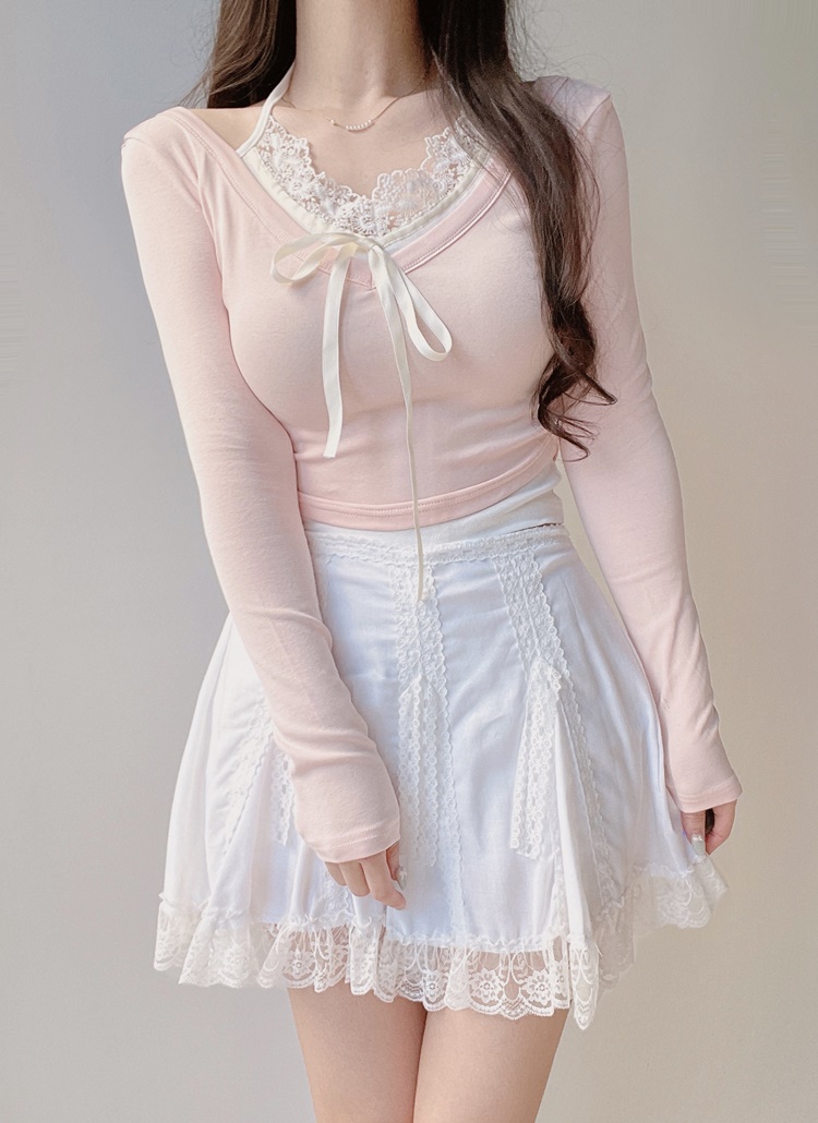 レースホルターネック長袖Tシャツ | レディースファッション通販 - DHOLIC