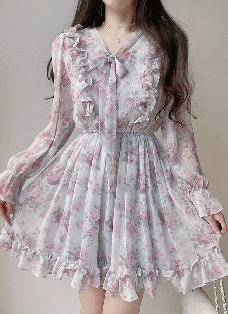 CHICWISH★ネックリボンフリルシフォンワンピース☆ CHICWISH☆ネックリボンフリルノースリーブシフォントップス